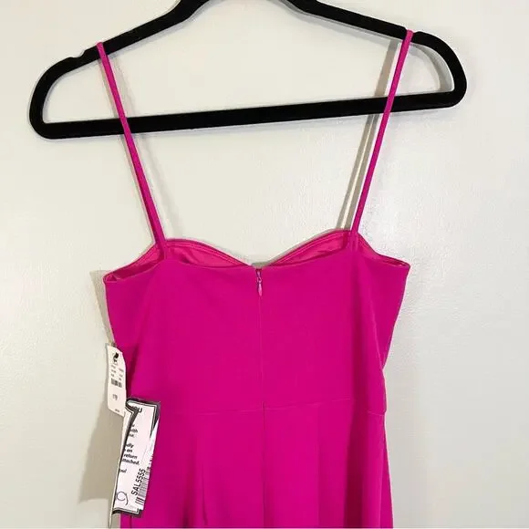 Bebe Sweetheart Neck Sleeveless Scuba Crepe Slit Jumpsuit Fuchsia Pink XS NWT - Picture 6 of 13